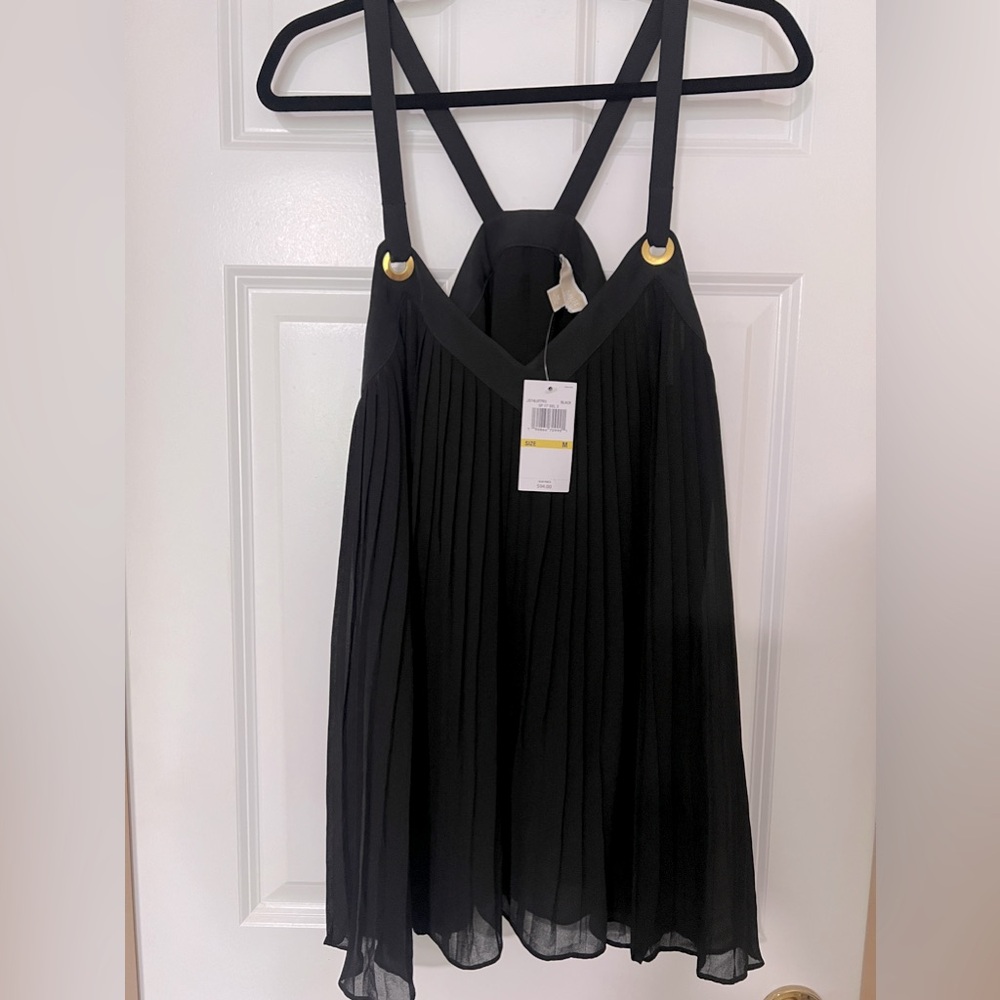 Michael Kors black pleated tank top with gold strap detail— New With Tags
